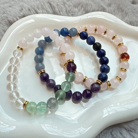 New Set of 3 Natural Semi-Precious Stones Bracelets - Picture 8 of 8